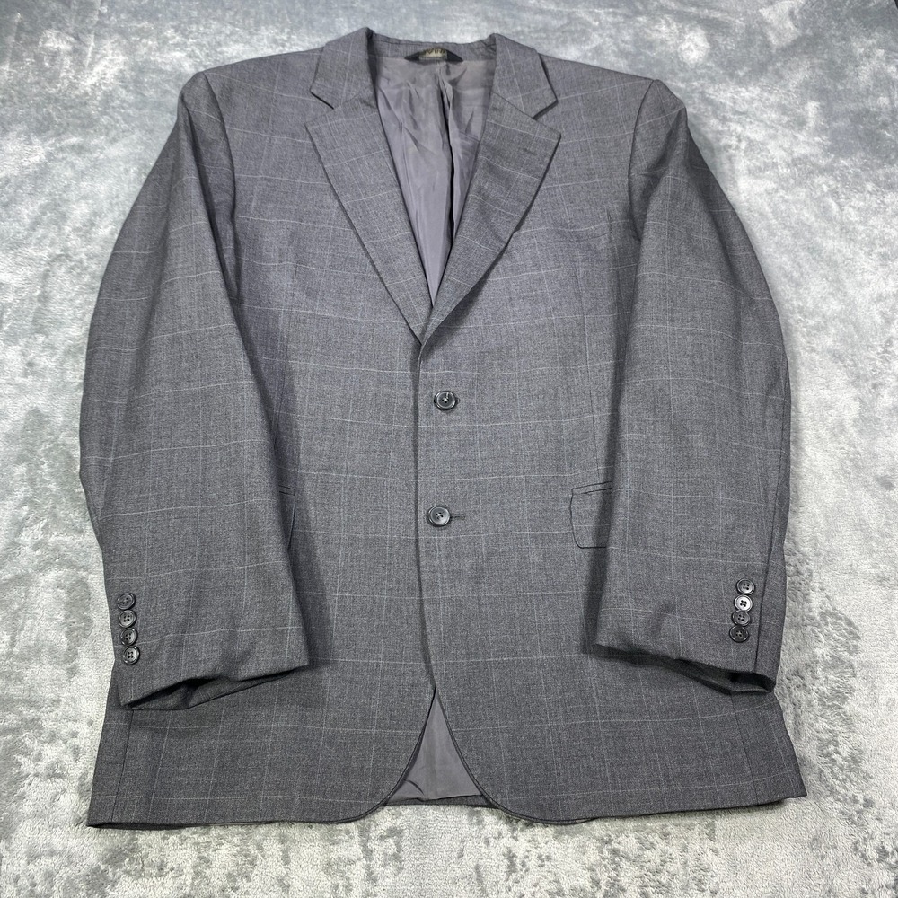Jos A Bank Traveler Blazer 42R Gray Men Preppy Windowpane 100% Wool Sport Coat